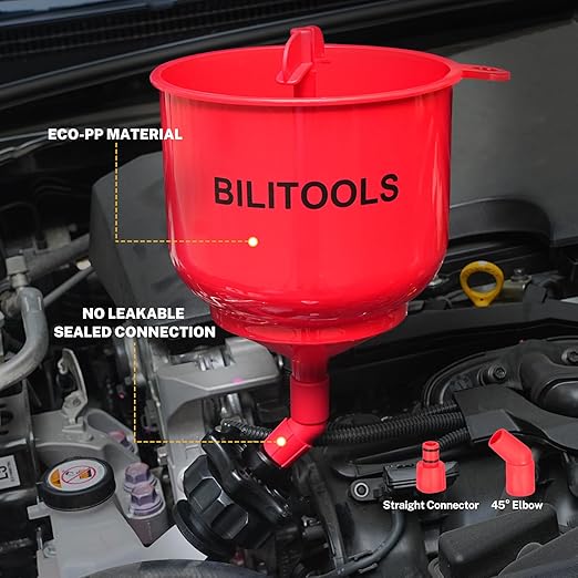 BILITOOLS No-Spill Coolant Funnel Kit - 13PCS Universal Radiator Coolant Filling Funnel Kit with 6 Adapters Fit Most Cars, Thickened Set for Automotive Use|Air Bleeding, Drip-Free
