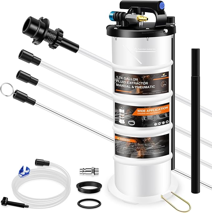 YSTOOL 6.5L Pneumatic and Manual Fluid Extractor Pump Set with Oil Vacuum Change Evacuator, Extension Tubes and Brake Bleeding Hose for Automotive Agricultural Machinery