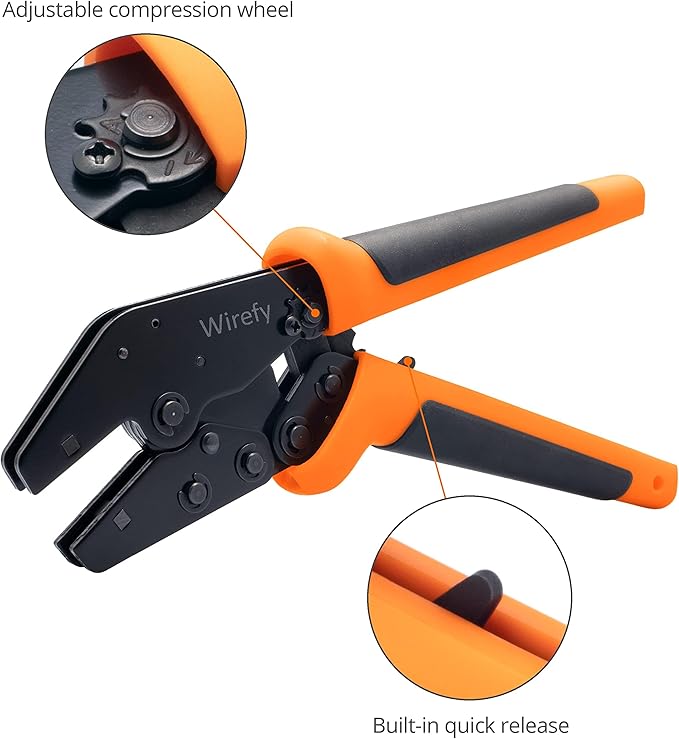 Wirefy Crimping Tool 9" for Quick Change Crimping Dies 26-4 AWG | High Leverage Wire Crimper | Crimping Pliers | Ratcheting Terminal Crimp Tool