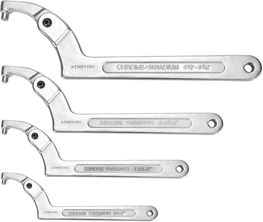 4 pcs Spanner Wrench Set, Adjustable C Pin Spanner Hook Wrench Tool for Machine Tools, Vehicles, Mechanical Equipments,Round Head (4pcs Round Head)