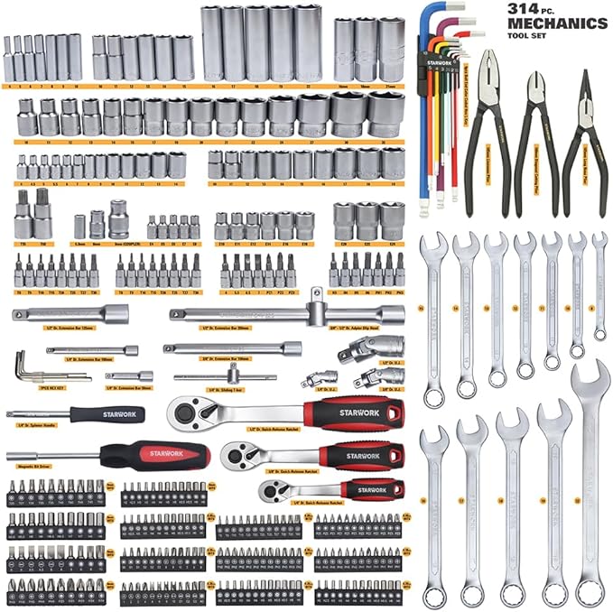 STARWORK TRUE MECHANIC™ 314-Piece Mechanics Tool Set and Socket Set, Professional Metric Set