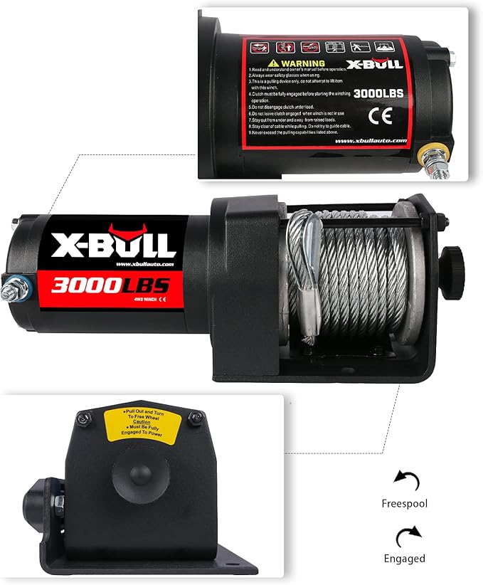 X-BULL 12V 3000LBS Steel Wire Electric Winch for Towing ATV/UTV Off Road with Mounting Bracket Wireless Remote