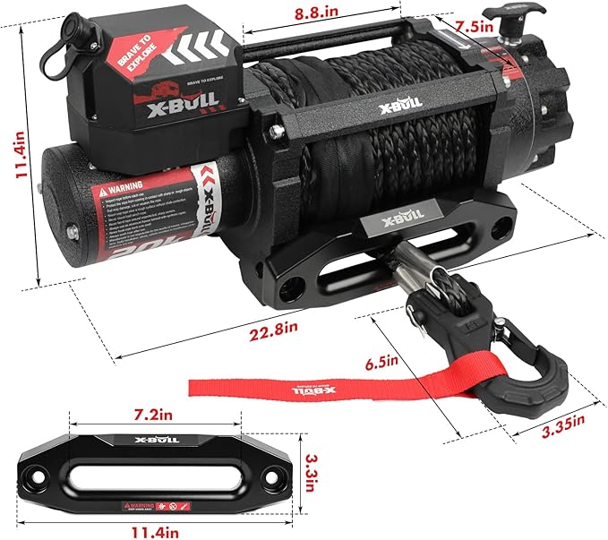 X-BULL Winch-20000 lb. Load Capacity Electric Winch Kit 12V Synthetic Rope,Waterproof IP68 Electric Winch with Hawse Fairlead, with Wireless Handheld Remote and Corded Control Recovery