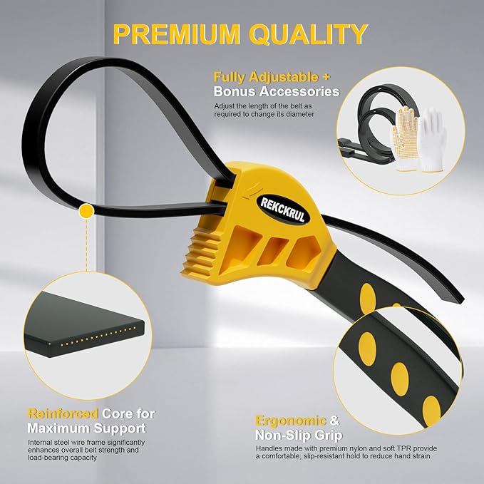 2 PCS Heavy-Duty Strap Wrench Set Upgrade – 4" to 6" Diameter Adjustable Oil Filter Wrench, Reinforced Rubber - Jar Opener, Plumbing Tool for Shower Heads, Water Filters, Pipes