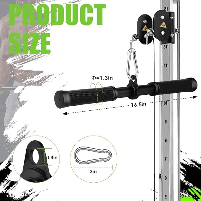 Tricep Pressdowns Straight Bar Cable Attachment ，360 Degree Rotating Bicep Pull Down Bar Triceps LAT Pull Down Bar with Non-Slip Rubber Handle for Gym Cable Machine Attachment Home Gym Accessory