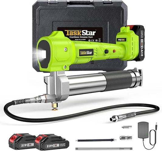 Grease Gun Battery Powered: Built for Farmers, Mechanics & Truckers, Electric Grease Gun Kit with 2 Batteries and Charger, 39.4" Hose & LED Light for Tractors, Trailers, and Heavy Equipment