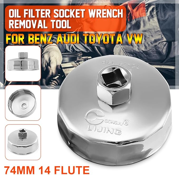 74mm 14 Flutes Oil Filter Socket Wrench Cup Cap Removal Tool for Audi Toyota VW