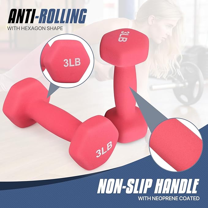 MADOG Dumbbell Set, Anti-Slip Neoprene Coated Hexagon Hand Weights for Home Gym Equipment Workouts Strength Training