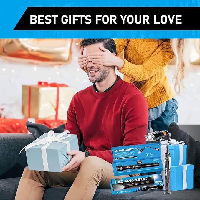Telescoping Magnet Pickup Tool with 3 LED Magnetic Flashlight, Christmas Stocking Stuffers for Men Adults, Cool Gadgets Birthday Gifts for Men, Dad, Husband, Boyfriend
