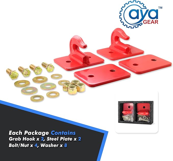2 Pack 3/8-in Bolt On Grab Hook Mount with Backer Plate Grab Hook Grade 70 Forged Steel Tow Hook Work Well for Loader, Tractor Bucket, RV, UTV,Truck (Red)