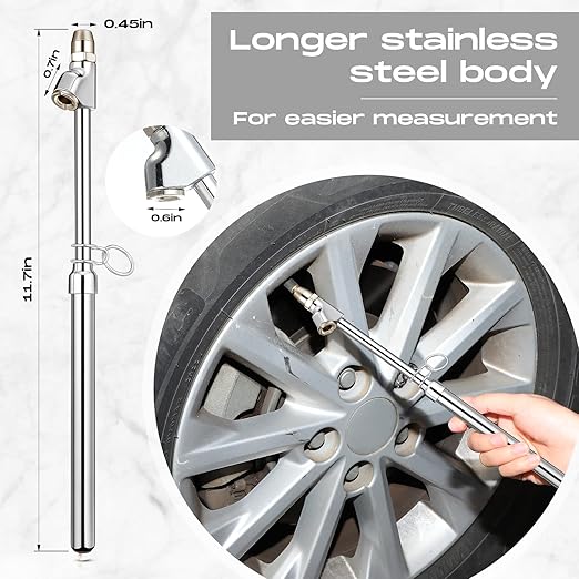 Tallew 10 Pack Tire Pressure Gauge Silver Heavy Duty Air Pressure Tire Gauge Dual Head Semi Truck Tire Pressure Gauge Range 10-150 Psi, Extended Tube Tire Gauge Suitable for Semi Truck, and Bus