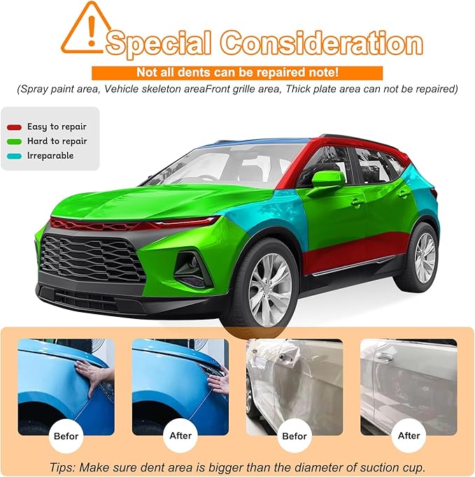 Car Dent Puller, Aluminum Dent Remover Tool for Car with Strong Suction Cup, 2 Pack Paintless Repair Kit for Auto Body Damage, Door Auto, Glass & Smooth Surface