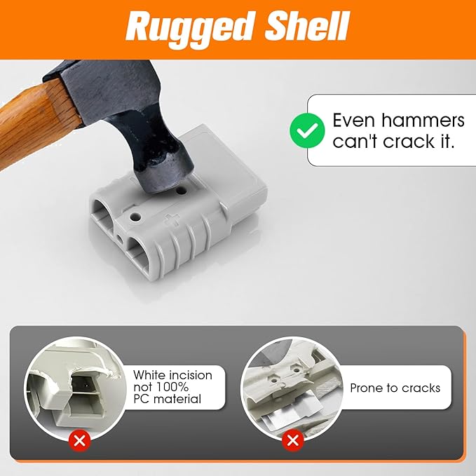 10 Pcs 6-8 Gauge 50 Amp Battery Quick Connect/Disconnect, 12V Jumper Cable Plug Wire Connector Kit for Recovery Winch, Forklift, Towing Systems(Grey)