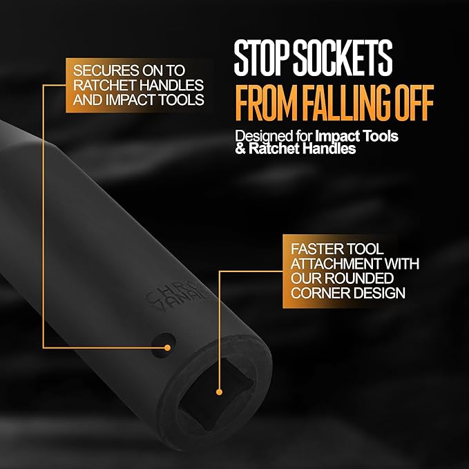 TIGHTSPOT 1/2 Inch Drive 5/16 Inch Deep Impact Socket with Anti-Rounding 6 Point Design, Heat-Treated CRV Steel