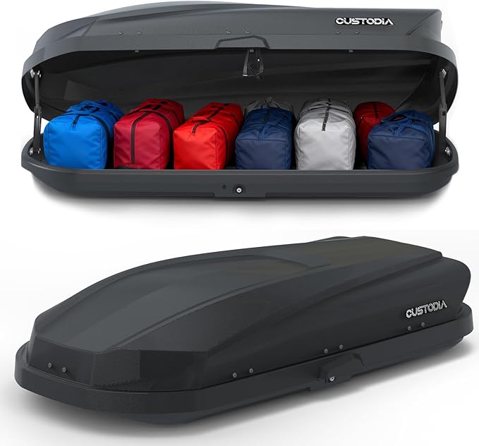 Roof Cargo Box, Dual-Side Opening Design, 14 Cubic Feet Capacity, Waterproof Hard-Shell Storage Box, Includes Straps and Spare Key,Ideal for Travel and Luggage Transport, Black(B-62)