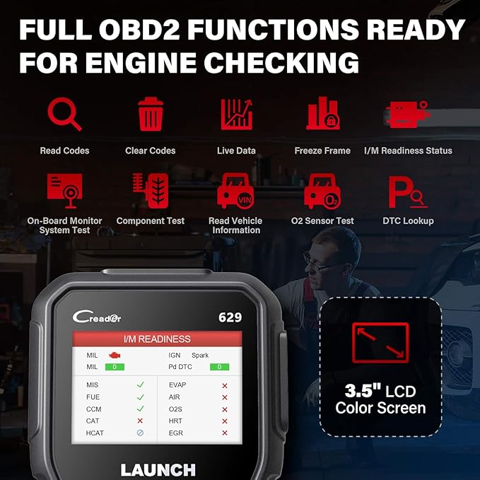 Launch CR629 OBD2 Scanner 2025 Scan Tool with Reset Oil/BMS Service+Live Data, Professional Mechanic Full OBDII Diagnostic Code Reader for Read/Clear DTCs Lifetime Free Update