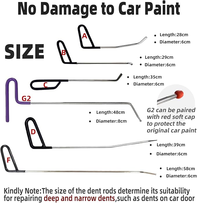 29 Pcs Paintless Dent Repair Rods, Dent Rods Removal Kit, Stainless Steel Dent Rods, Professional Hail Dent Removal Tool for Minor Dents, Door Dings and Hail Damag