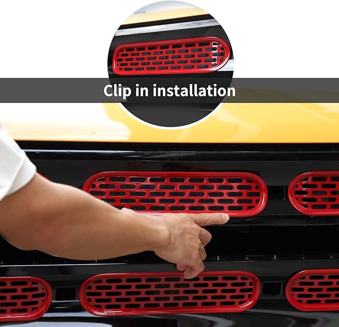 Front Grill Mesh Grille Inserts Cover Frame Trims Kit 6Pcs Fit for Ford Bronco 2021-2025+ 2/4 Door Exterior Accessories (Red)