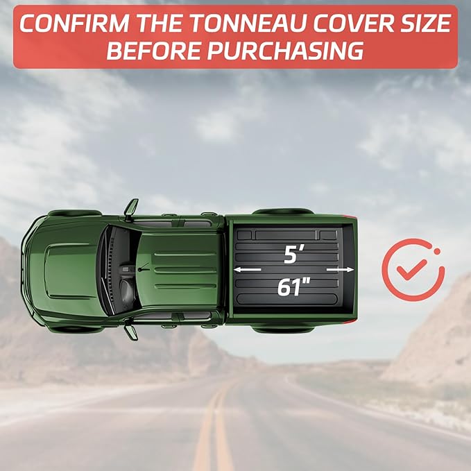 Soft Roll-up Truck Bed Tonneau Cover Compatible with 2023 2022 2021 2020 2019 Ford Ranger 5 Ft (61 in) Not Fit Roll Bar Bed Vinyl