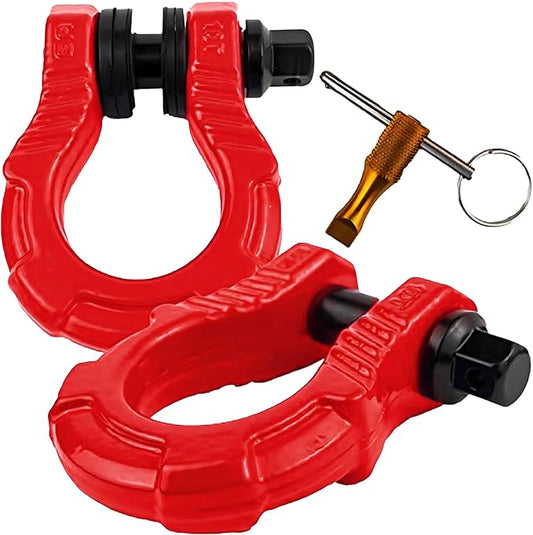 GearAmerica UBER Shackles with Anti-Theft Lock - 80,000 Lbs (40 T) Strength - Connect Tow Strap or Winch Line for Off-Road Recovery, Towing D-Rings and Uber Lock Security Pin - Red, 2-Pack