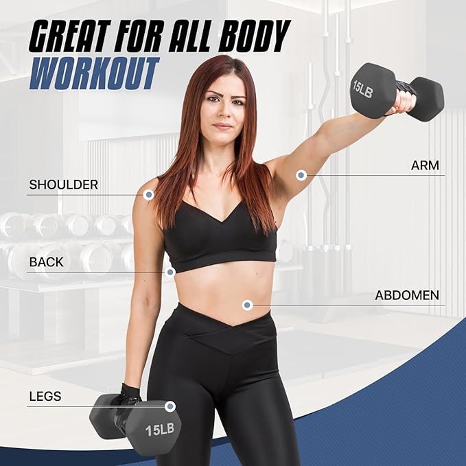 MADOG Dumbbell Set, Anti-Slip Neoprene Coated Hexagon Hand Weights for Home Gym Equipment Workouts Strength Training