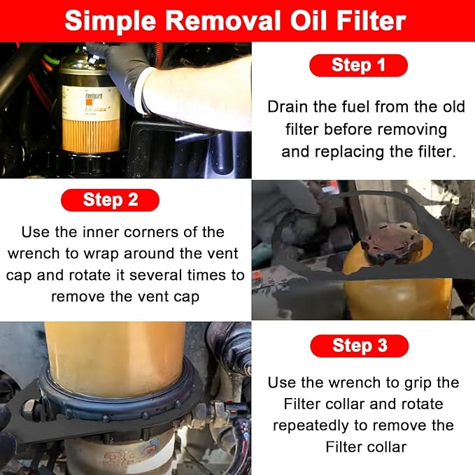 mooncar 6" Oil Fuel Filter Wrench for Davco 380134 vent cap/Filter collar remove tool Suitable for Fuel Pro 382,380, for Fleetguard/Cummins Detroit Diesel