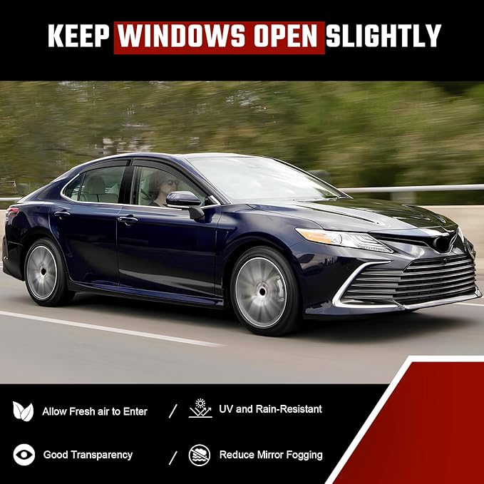 Extra Durable Rain Guards Fit for 2019-2025 Toyota Camry, Tape-on Side Window Deflectors 19 20 21 22 23 24 25 Camry Wind Deflectors Rain Guard Black - 4 PCS