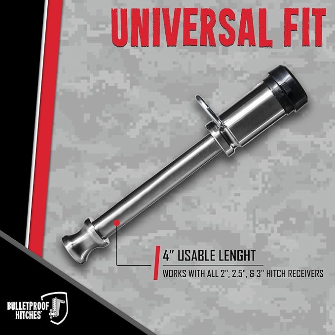 BulletProof Hitches - 5/8" Trailer Hitch Locking Pin - Universal Fit, Stainless Steel, Weather Resistant Rubber Cap - Silver, 1 Pack