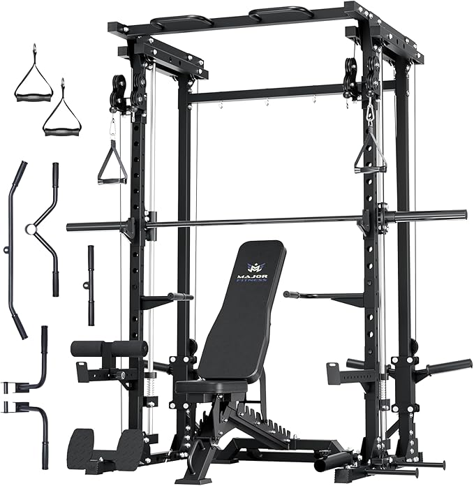Major Fitness Drone3 Smith Machine – All-in-One Home Gym Squat Rack with Weight Bar, Cable Crossover Machine – Heavy-Duty Fitness Equipment for Strength Training and Full-Body Workouts