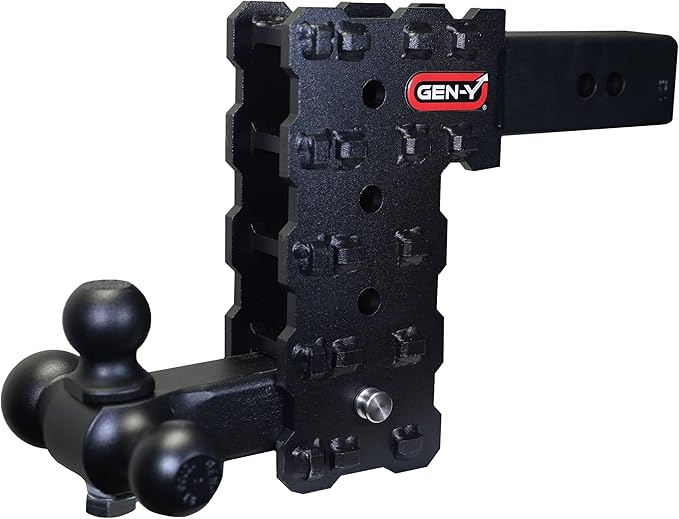 GEN-Y Hitch Solid Shank Adjustable Tow Hitch with Tri-Ball Mount for 2.5" Receiver - 7.5" Drop - 16,000 LB Towing Capacity - 1,600 LB Tongue Weight - Black