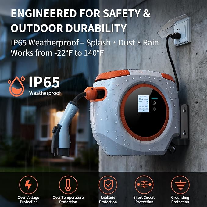 Level 1 EV Charger for J1772 Electric Cars – 110V 16A, 26FT Cable, NEMA 5-15 Plug, Wi-Fi Support, Portable Connector for Home or Travel (Grey)