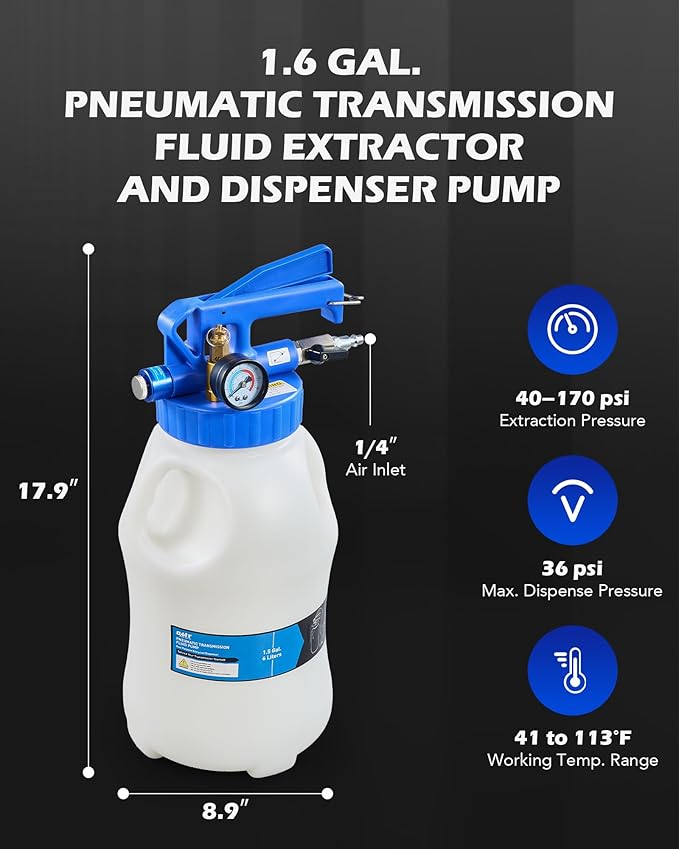 Orion Motor Tech Oil Extractor Pump and Dispenser Tool Kit, 6L Pneumatic Transmission Fluid Bleeder Set, 1.6 gal 2 Way Vacuum Fluid Evacuator and Filler Oil Change Kit 15 ATF Refill Adapters 3 Hoses
