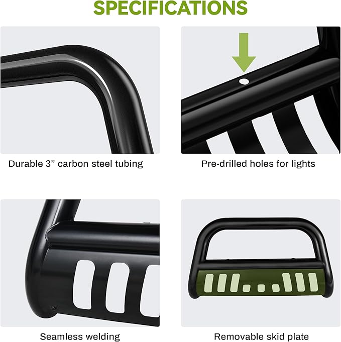 AUTOSAVER88 Bull Bar Compatible for 05-15 Toyota Tacoma 3" Tube Brush Push Grille Guard Front Bumper (Black)