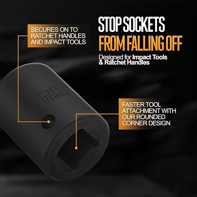 TIGHTSPOT 1/2 Inch Drive 38mm Shallow Impact Socket with Anti-Rounding 6 Point Design, Heat-Treated CRV Steel