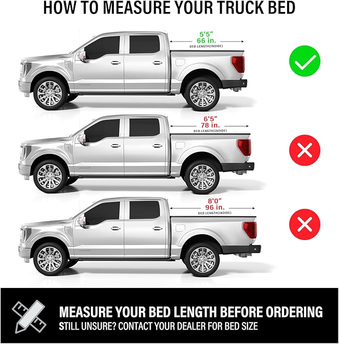 Hard Low Profile Quad-Fold Aluminum Truck Bed Tonneau Cover Compatible with 2015-2026 Ford F150 | F150 Lightning 5' 5" Bed (66")