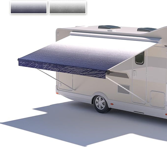 Richeer RV 17' Awning Fabric Replacement - Advanced Weatherproof and Ultraviolet - Camper Trailer and Motorhome Universal Outdoor Canopy - Single Sided Blue Gradient Printing (1000D Oxford Cloth)