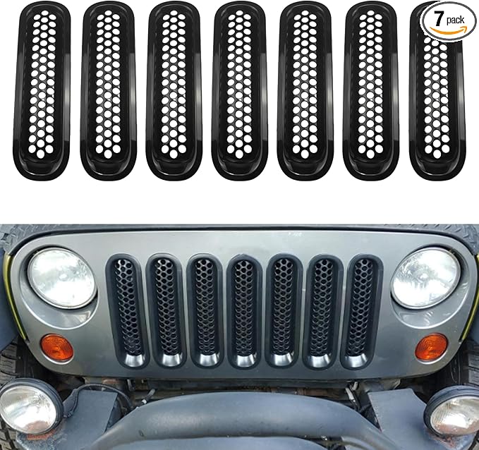 Front Grill Mesh Insert Grille Guard Gloss Black Fits for Jeep Wrangler JK JKU Sport Freedom Unlimited Sahara Rubicon 2007-2017 Front Insert Grille Clip-In