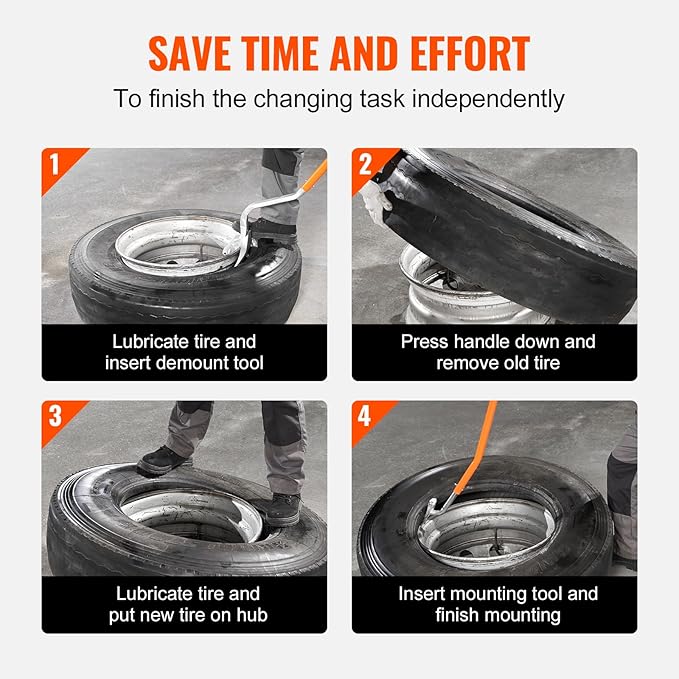 Vevor Tire Mount Demount Tool 22.5" to 24.5" Tire Changer Steel Bead Breaker Extra Bead Holder Tubeless Truck Manual Tire Changing Tools for Car Repairing(Red)