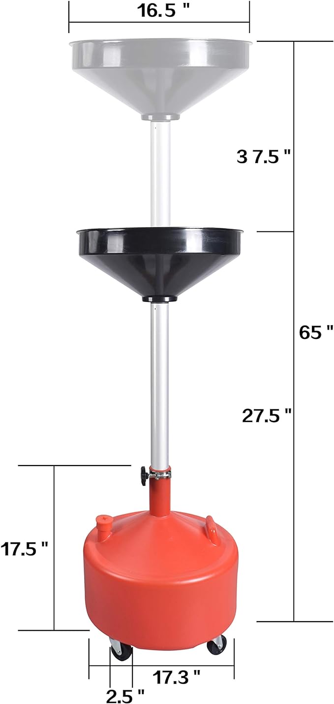 Aain 8 Gallon Industrial Fluid Drain Tank,Portable Waste Oil Drain with Wheels and Adjustable Funnel Height. Red.