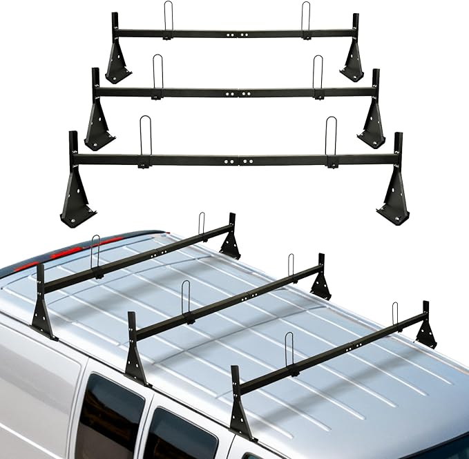hightall Universal Van Ladder Rack,Adjustable Length 57-70" with Cargo Stoppers,Compatible with Chevy Express 1500 2500 3500 Ford Econoline GMC Savana Fullsize with Rain Gutter