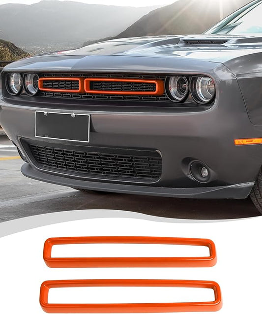 Hoolcar Front Grille Radiator Grille Insert Cover Grillwork Trim Compatible with Dodge Challenger 2015-2024, Exterior Accessories, Orange, 2pcs