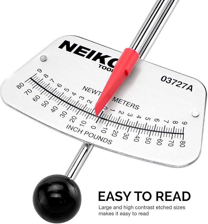 Neiko 03727A 1/4-Inch-Drive Beam Torque Wrench, SAE and MM Bicycle and Automotive Wrench, Reads in 0–80 Inches/Pounds and 0–9 Newton/Meter Increments