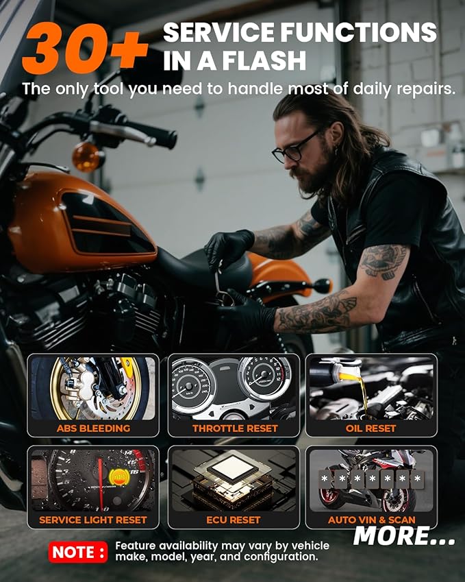 ANCEL MT500 PRO Motorcycle Scanner, Full-System OBD2 Diagnostic Tool with Quick Service Resets & Advanced Programming, Fits for Harley, Honda, Yamaha, Indian, Kawasaki, Suzuki, Polaris, BRP, Victory