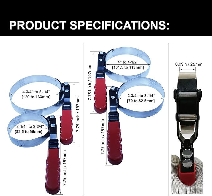 4PCS Oil Filter Wrench Set Truck Swivel Gripper, 180-Degree Swivel for Improved Access, Automatically Tightens on Filter