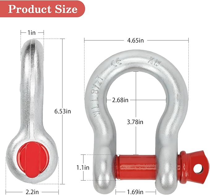 4 Pack 1" Anchor Shackle, D Ring Anchor Shackles Alloy Steel, Load Limit 8.5 Tons (17,000 lbs) with Alloy Screw Pin, Heavy Duty Clevis Bow Shackle for Towing, Rigging, Vehicle Recovery