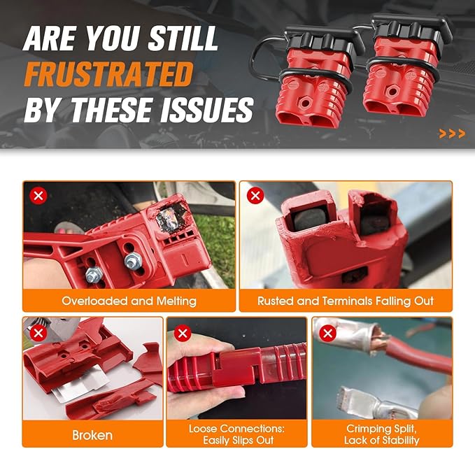 2 Pcs 1/0 Gauge 175 Amp Battery Quick Connect/Disconnect with Handle, Jumper Cable Plug Connector Kit for Recovery Winch, Towing Systems(Red)