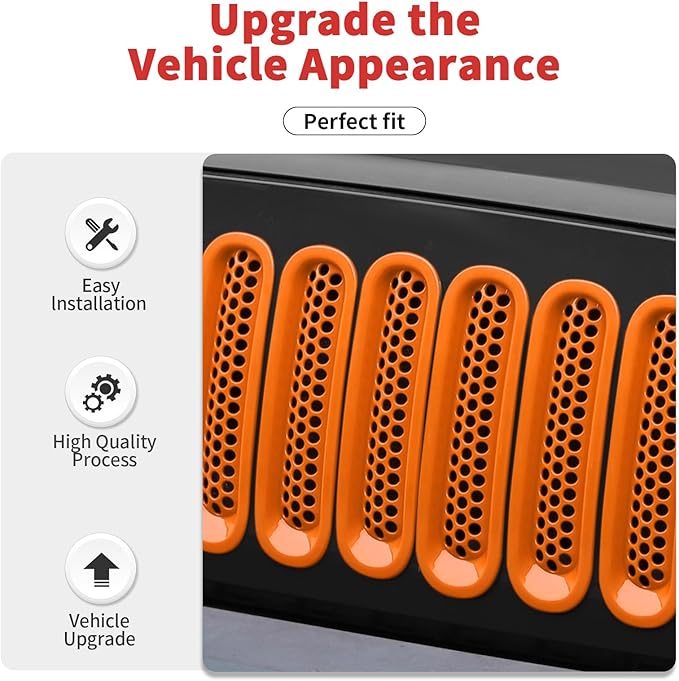 Mesh Grill Insert Grille Inserts Cover Fit for 2007-2018 Jeep Wrangler JK JKU(Orange)
