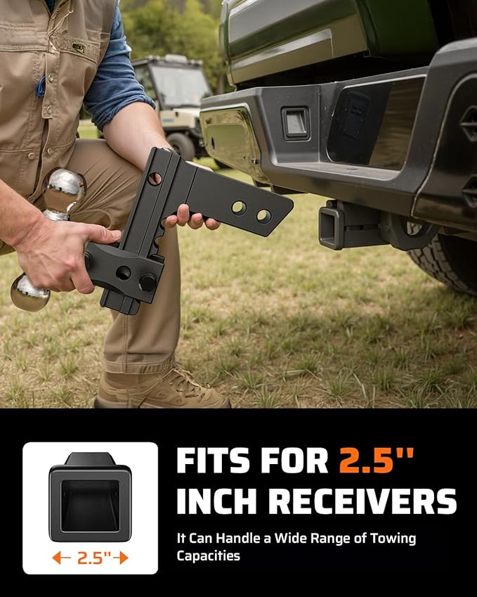 Ehaho Adjustable Trailer Hitch, Drop Hitch 2.5 Inch Receiver with 6 Inch Drop/Rise for Truck 12,500 LBS GTW, 360° Rotating Towing Hitch Balls Double Anti-Theft Locking Hitch Pins