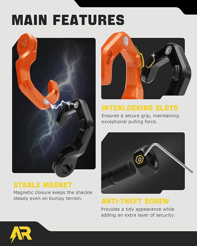 D Ring Shackles, 3/4" Separate Shackles with 7/8" Pin, Heavy Duty Recovery Shackle 57320lbs Break Strength, 4x4 Off-Road Recovery Towing Winch Shackles for Trucks, Black Orange 2-Pack