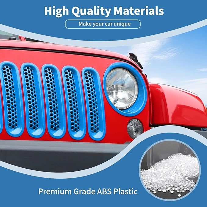 for Jeep JK Front Grille Inserts & Headlight Cover Trim Ring for Jeep Wrangler JK JKU 2007-2017 Light Blue Exterior Accessories 9pcs